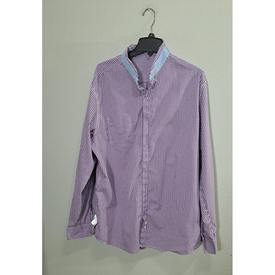 Chaps Men's XXL Tall Purple White Gingham Check Stretch Easy Care Button Down Shirt 6