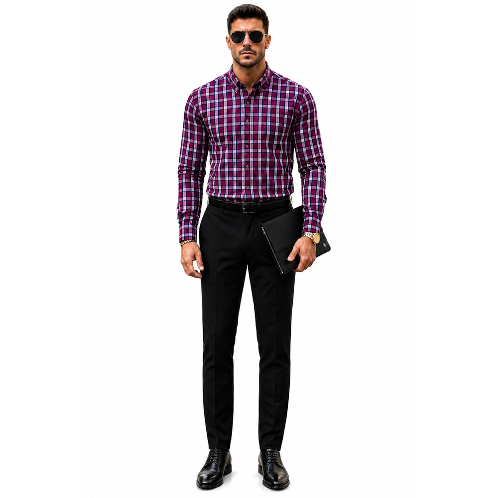 NWT Old Navy Everyday Shirt Built-In Flex Regular Fit Purple Plaid Button Down Men's XXL