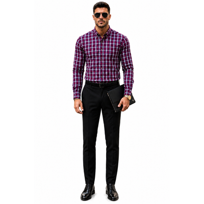 NWT Old Navy Everyday Shirt Built-In Flex Regular Fit Purple Plaid Button Down Men's XXL 1