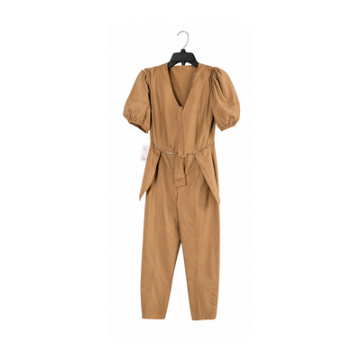 Nine West Women's Tan V-Neck Button Front Belted Jumpsuit, Size Xsmall. 6