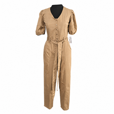 Nine West Women's Tan V-Neck Button Front Belted Jumpsuit, Size Xsmall. 12