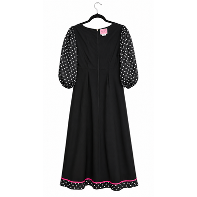 Kate Spade New York Women's Size 4 Black White Polka Dot Midi Dress Puff Sleeve 8