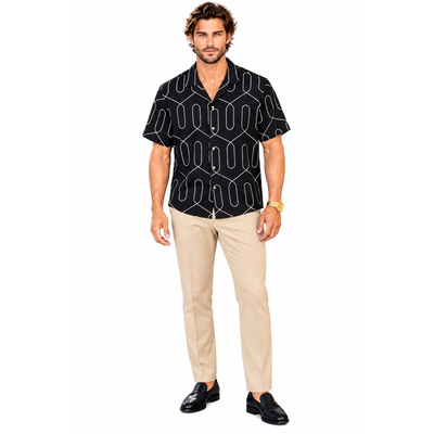 American Breed Smart Shirt Men’s Large Black Cream Geometric Short Sleeve NWT 1