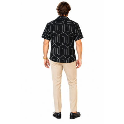 American Breed Smart Shirt Men’s Large Black Cream Geometric Short Sleeve NWT 3
