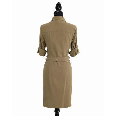 Michael Kors Utility Shirt Dress Olive Green Gold Zip Belted XS New, NWT. 13