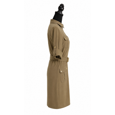 Michael Kors Utility Shirt Dress Olive Green Gold Zip Belted XS New, NWT. 3