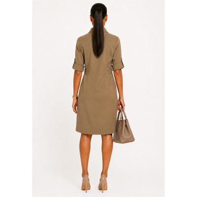 Michael Kors Utility Shirt Dress Olive Green Gold Zip Belted XS New, NWT. 4