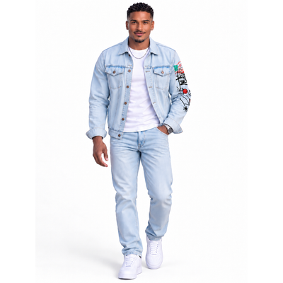 Cross Colours denim oversize jacket in ice blue, Men’s Size Large. 10