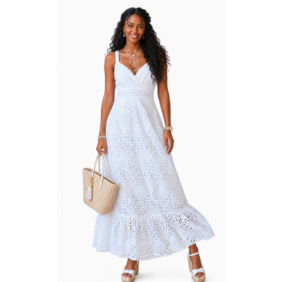 Boston Proper Women’s White Eyelet Ankle-Length Dress – Elegant Summer Maxi, Size 10. 1