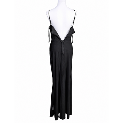 Blondie Nites Black Satin Corset Evening Gown Size 9/10 | Side Slit Formal Dress NWT 12