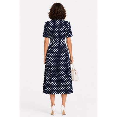 DKNY Navy Blue Ivory Polka Dot Belted Dress Size 6 NWT. 12