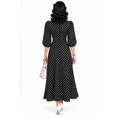 Kate Spade New York Women's Size 4 Black White Polka Dot Midi Dress Puff Sleeve 5