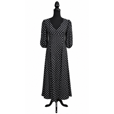 Kate Spade New York Women's Size 4 Black White Polka Dot Midi Dress Puff Sleeve 2