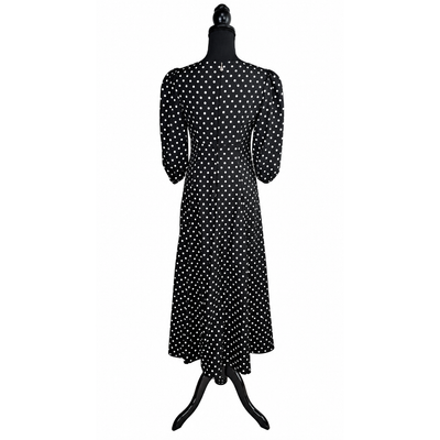 Kate Spade New York Women's Size 4 Black White Polka Dot Midi Dress Puff Sleeve 6