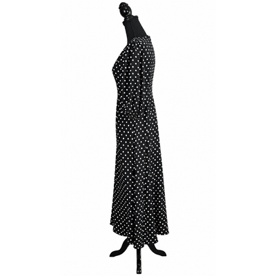 Kate Spade New York Women's Size 4 Black White Polka Dot Midi Dress Puff Sleeve 4