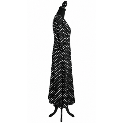 Kate Spade New York Women's Size 4 Black White Polka Dot Midi Dress Puff Sleeve 3
