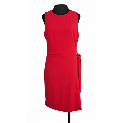 Tahari ASL Scarlet Red Sheath Dress Size 10 Gold Ring Side Tie NWT 2