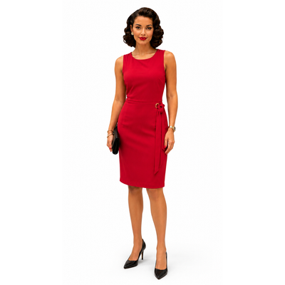 Tahari ASL Scarlet Red Sheath Dress Size 10 Gold Ring Side Tie NWT 1