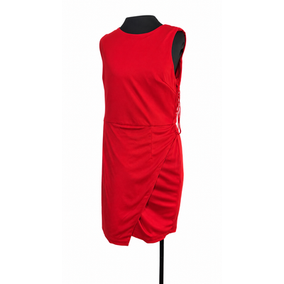 Tahari ASL Scarlet Red Sheath Dress Size 10 Gold Ring Side Tie NWT 7