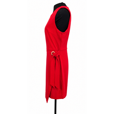 Tahari ASL Scarlet Red Sheath Dress Size 10 Gold Ring Side Tie NWT 3