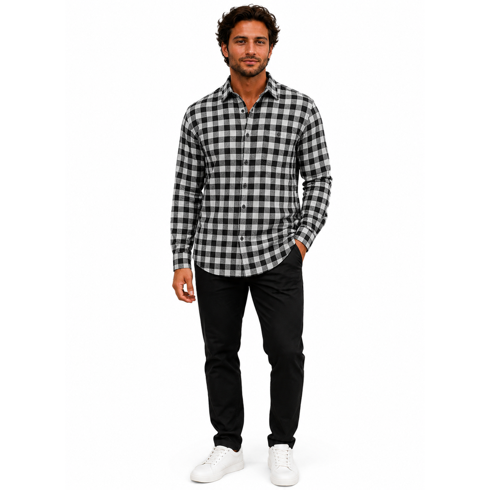 Aeropostale Men’s Black & White Checkered Flannel Shirt Long Sleeve Button-Up Cotton Casual Shirt, Size 3XL.