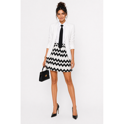 Lillians Black White Zigzag Chevron A-Line Skirt Women's Large 1
