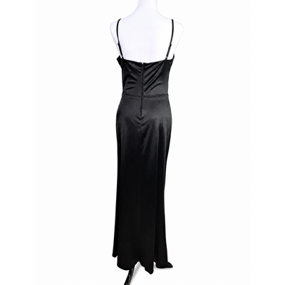 Blondie Nites Black Satin Corset Evening Gown Size 9/10 | Side Slit Formal Dress NWT 14