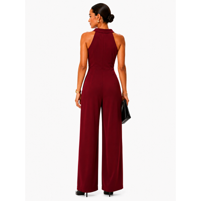 Bar III Women's  Halter Wide Leg Jumpsuit Cherry Pie Burgundy, Size L. 13