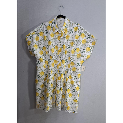 ON 34TH Plus Size Floral Cutwork Mini Shirtdress – Size 2XL – White & Yellow Spring Dress 2