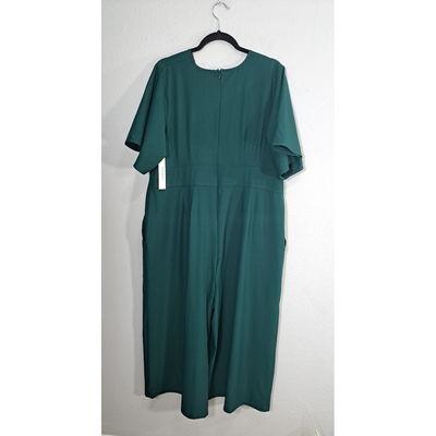 Kiyonna Evelyn Wide Leg Crop Jumpsuit Emerald Green Women’s Size 1XL NWT Elegant Wrap Tie Plus Size 11