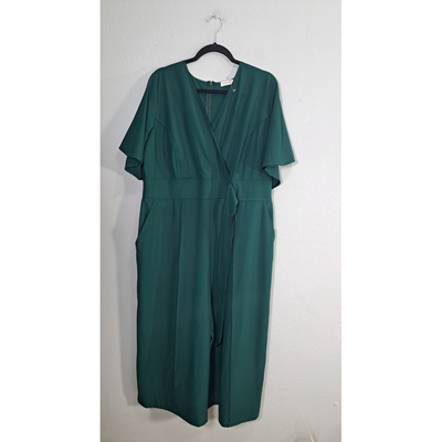 Kiyonna Evelyn Wide Leg Crop Jumpsuit Emerald Green Women’s Size 1XL NWT Elegant Wrap Tie Plus Size 9