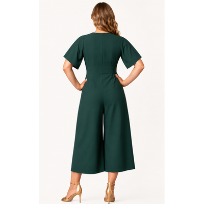 Kiyonna Evelyn Wide Leg Crop Jumpsuit Emerald Green Women’s Size 1XL NWT Elegant Wrap Tie Plus Size 10