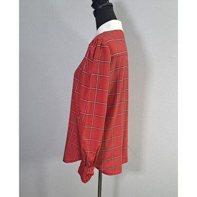 Vintage CHAUS Red Plaid Button-Up Blouse With White Collar – Women’s Size 14 (Fits Smaller Than Modern Size 14) 9