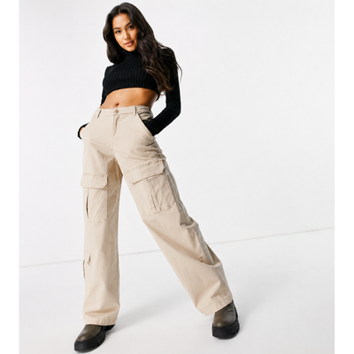 Flowy Satin-Look Cargo Pants – Cream Neutral Utility Style, Size L. 9