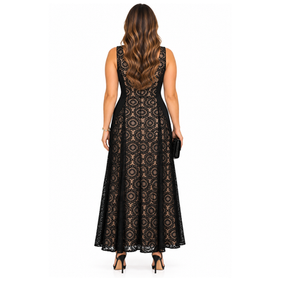 Nine West Women's Size 14 Black Nude Lace Sleeveless Maxi Evening Dress 5
