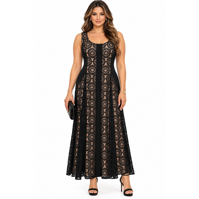 Nine West Women's Size 14 Black Nude Lace Sleeveless Maxi Evening Dress 1