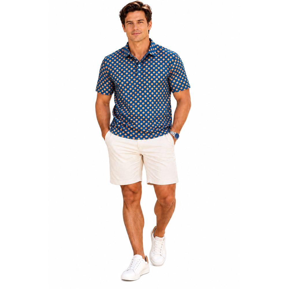 Club Room Performance Men's XL Blue Coral Leaf Print Short Sleeve Shirt.