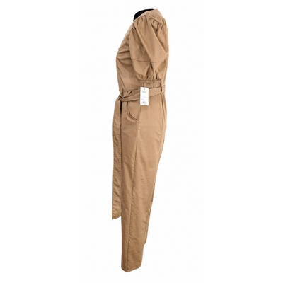 Nine West Women's Tan V-Neck Button Front Belted Jumpsuit, Size Xsmall. 3