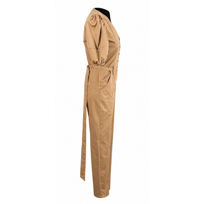 Nine West Women's Tan V-Neck Button Front Belted Jumpsuit, Size Xsmall. 8
