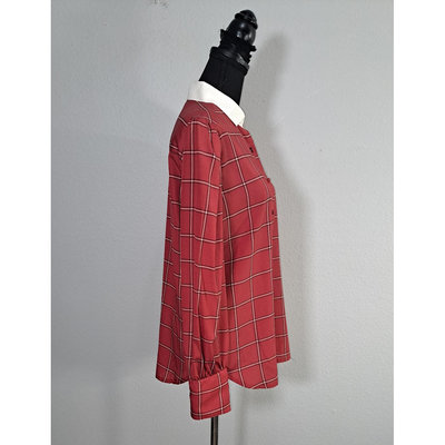 Vintage CHAUS Red Plaid Button-Up Blouse With White Collar – Women’s Size 14 (Fits Smaller Than Modern Size 14) 3